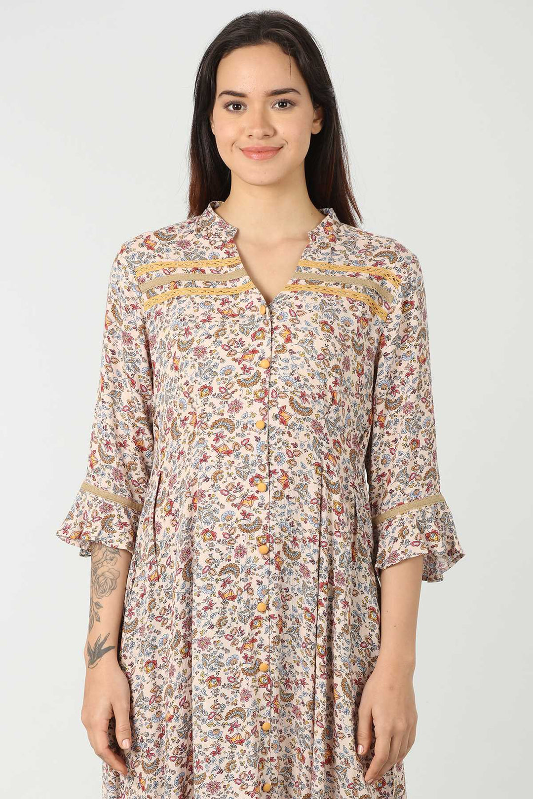 Beige Printed Maxi Dress