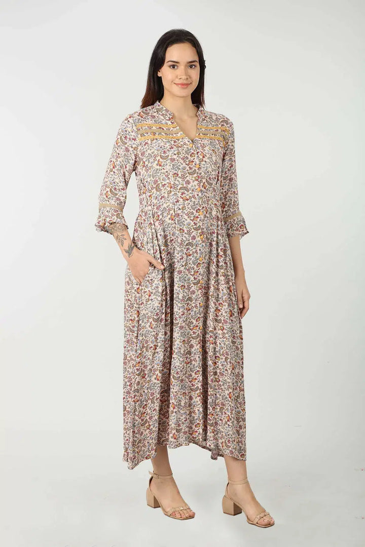 Beige Printed Maxi Dress