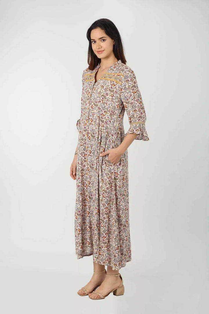Beige Printed Maxi Dress