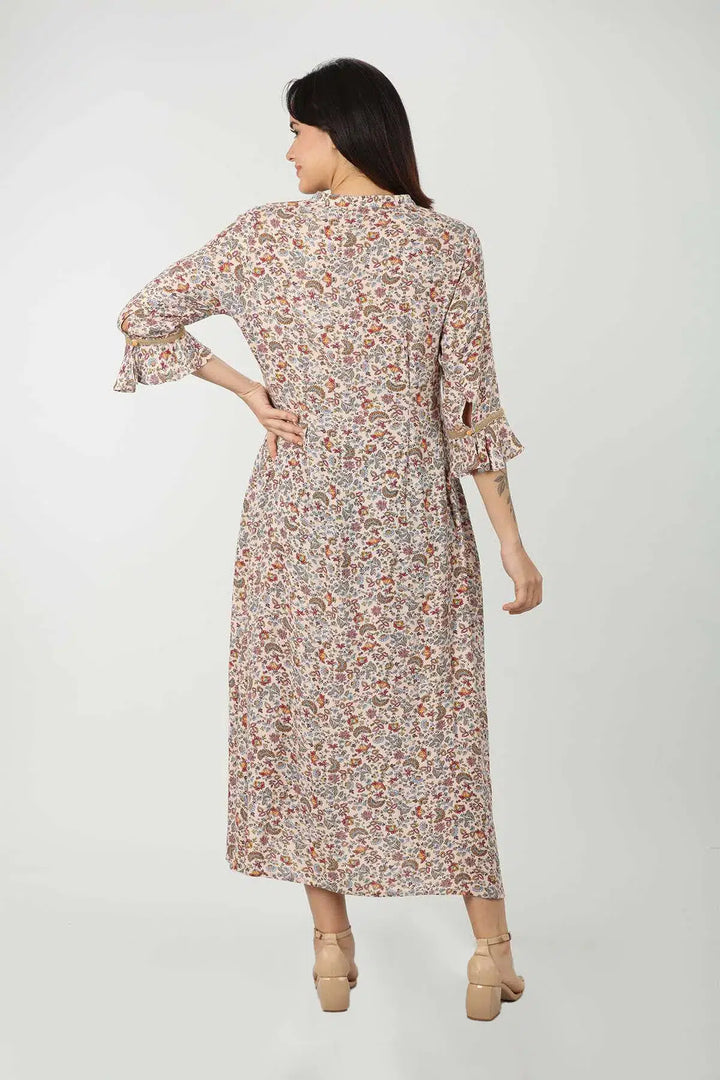 Beige Printed Maxi Dress