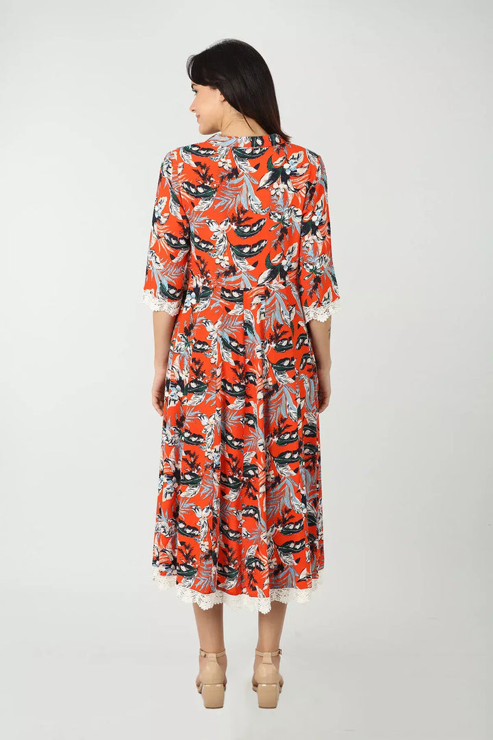 Orange Printed Collared Dress