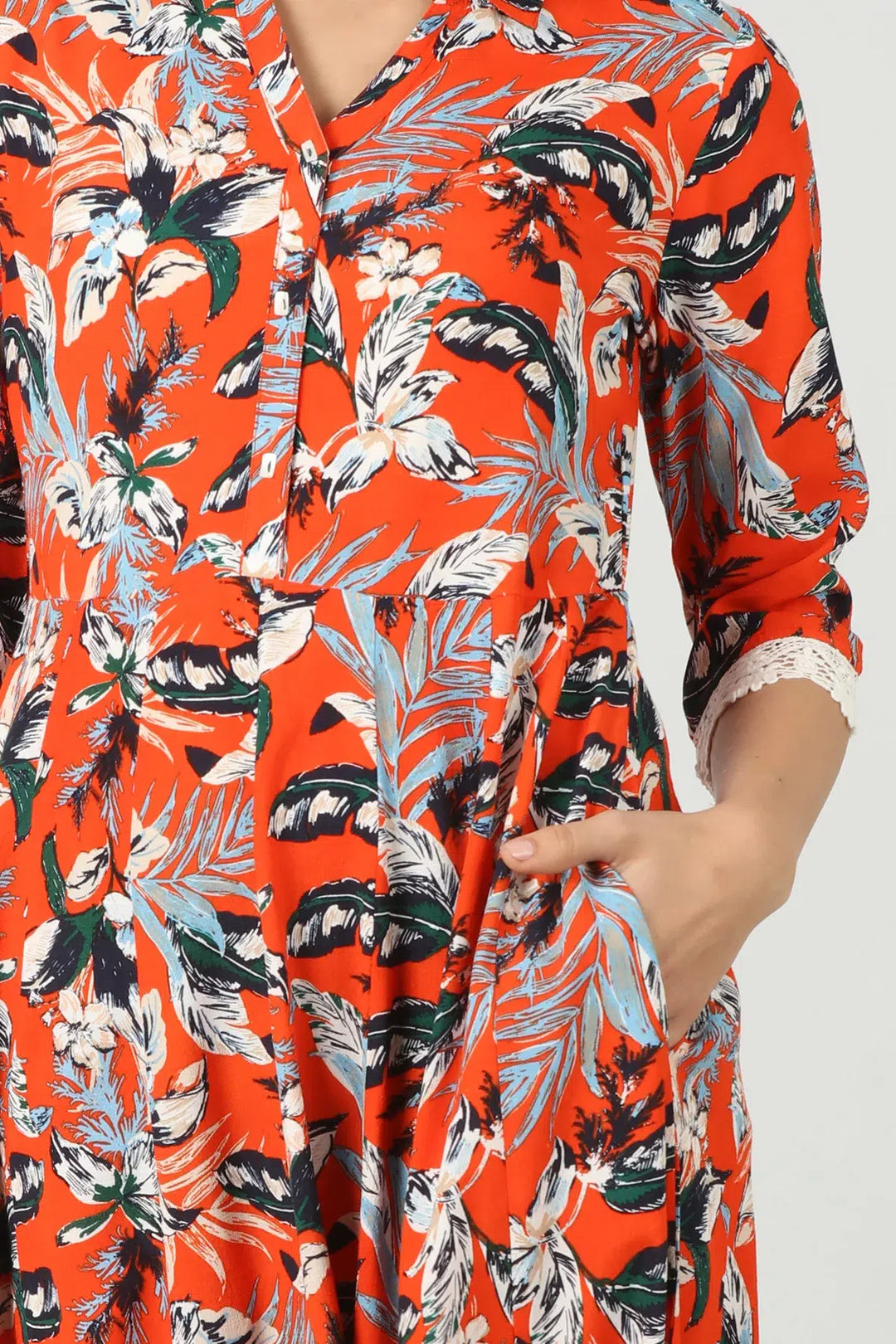Orange Printed Collared Dress