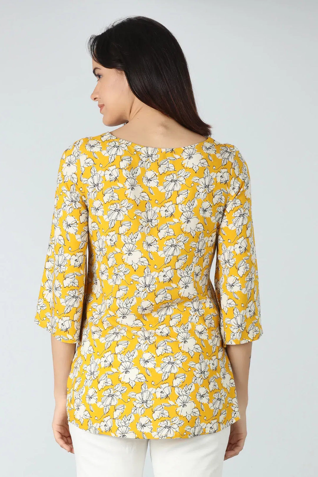 Mustard Yellow round neck floral print Top