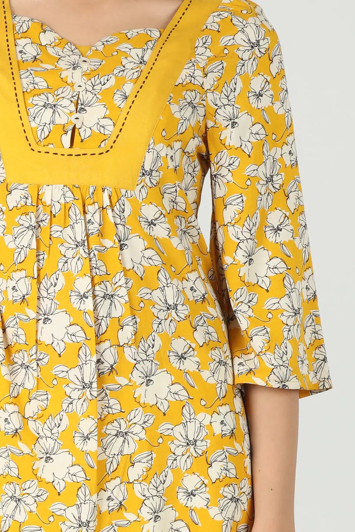 Mustard Yellow round neck floral print Top