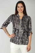 Black Dobby Print Top