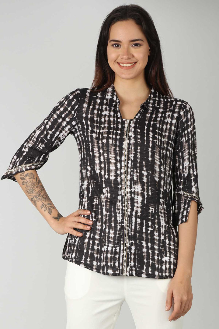 Black Dobby Print Top