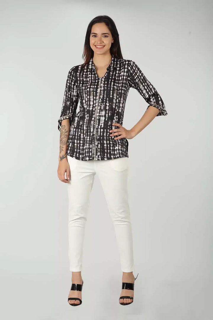 Black Dobby Print Top