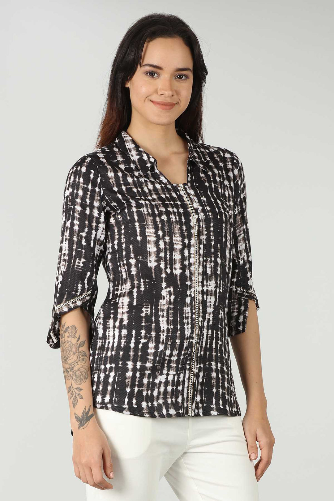 Black Dobby Print Top