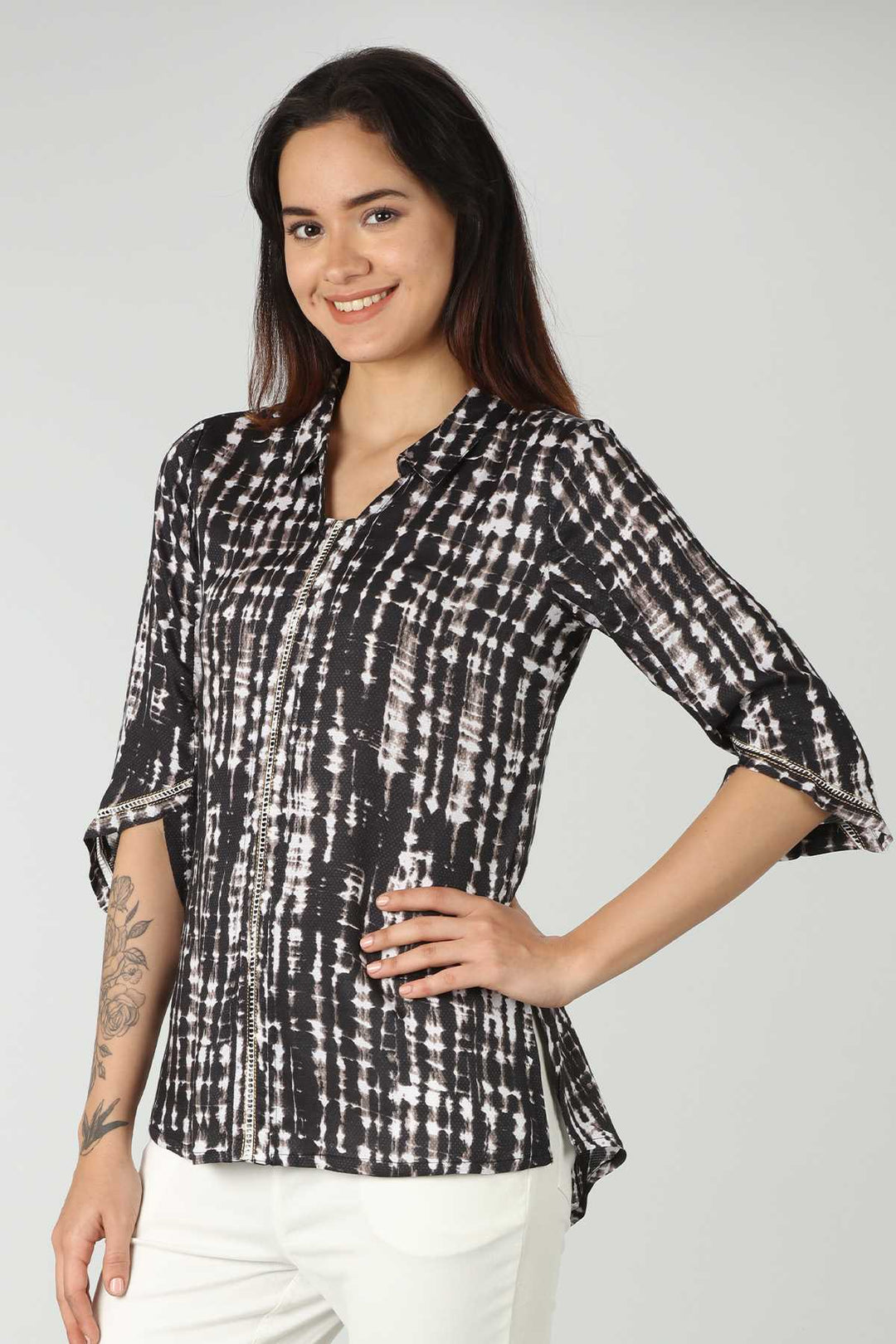 Black Dobby Print Top