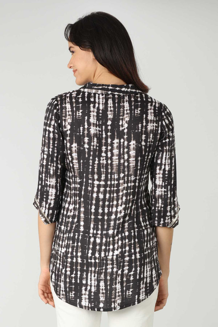 Black Dobby Print Top
