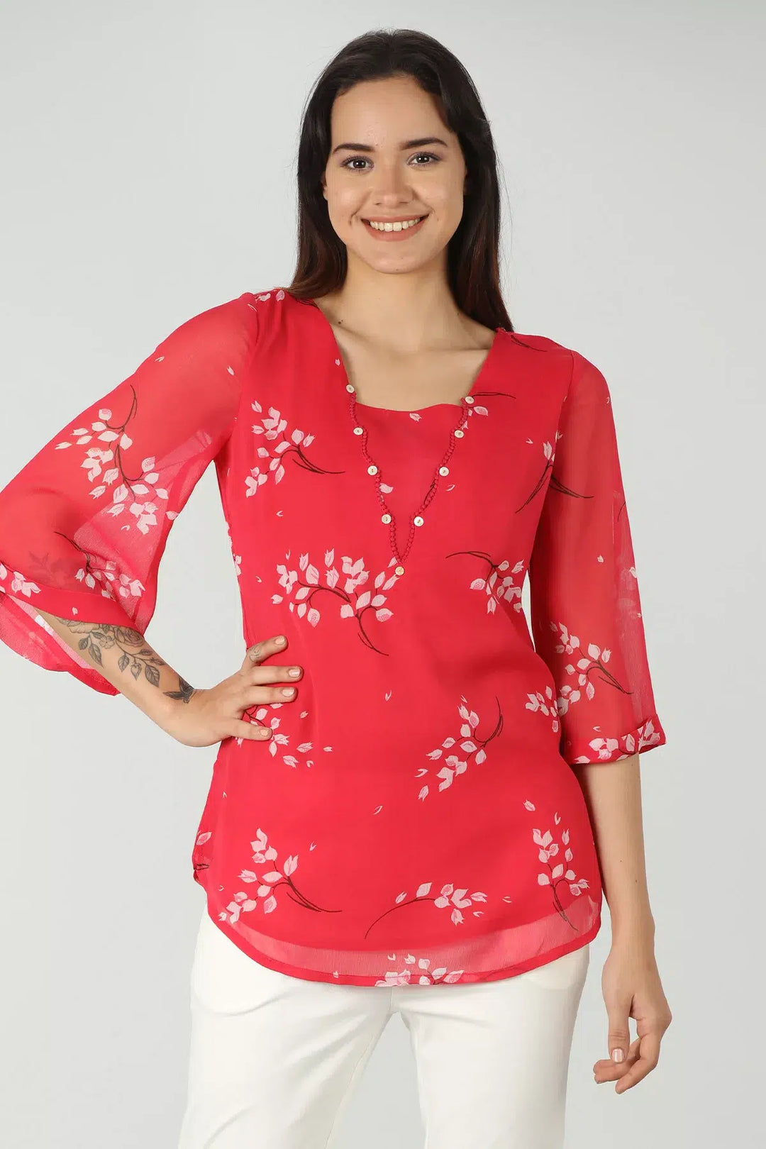 Pink chiffon boat Neck top