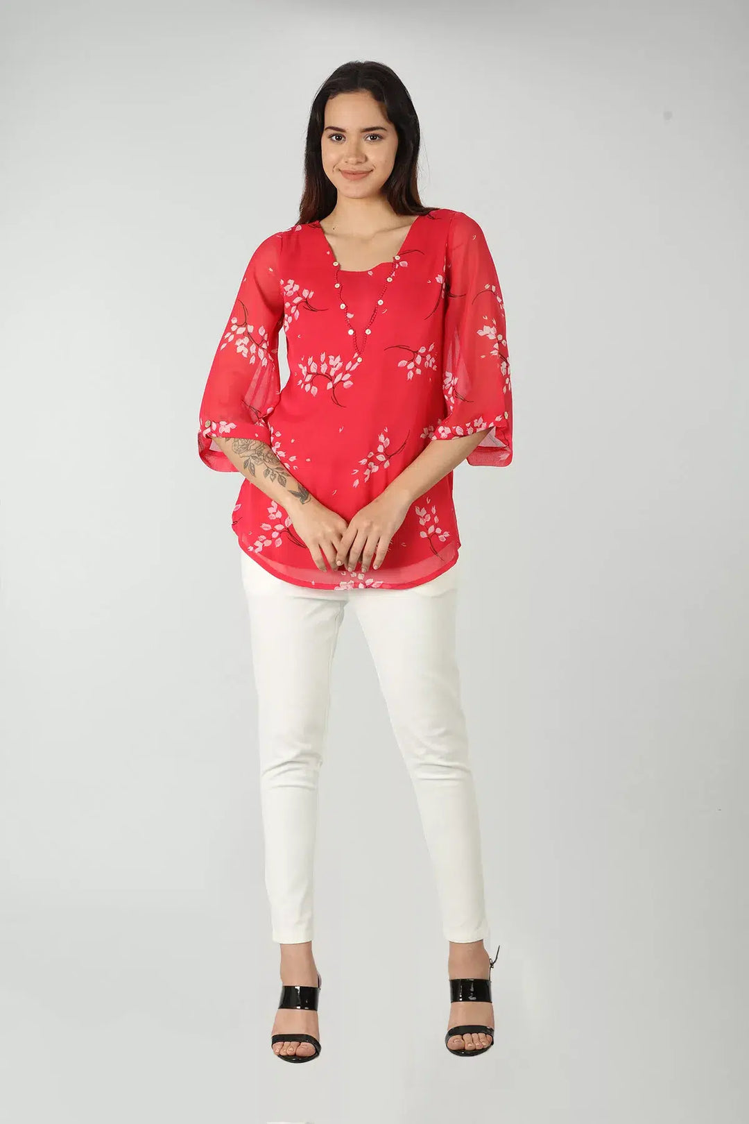 Pink chiffon boat Neck top
