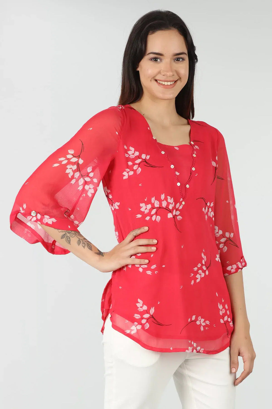 Pink chiffon boat Neck top