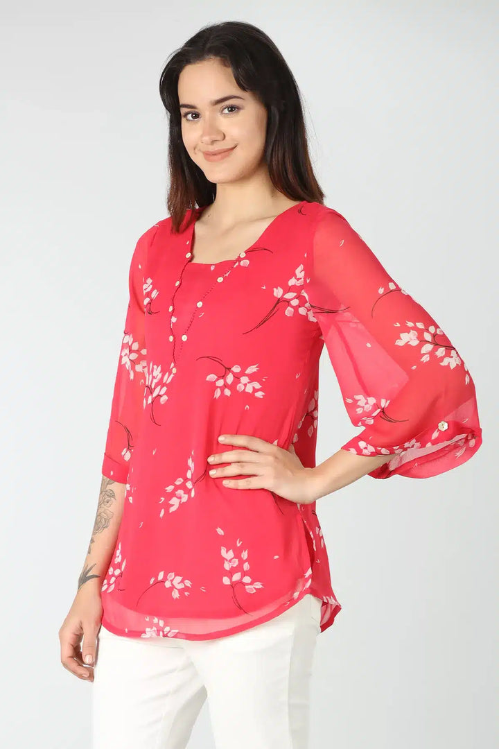 Pink chiffon boat Neck top