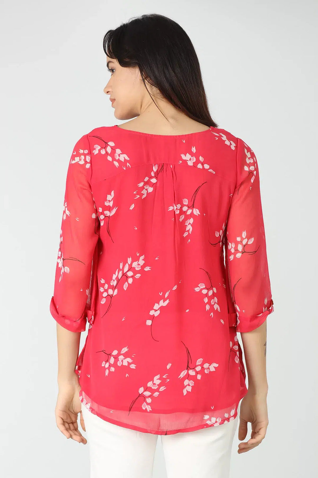 Pink chiffon boat Neck top