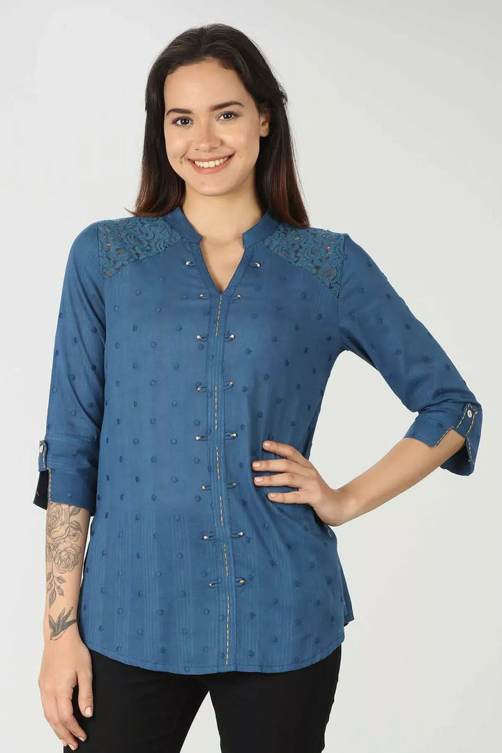 Cotton Blue Chifley Top