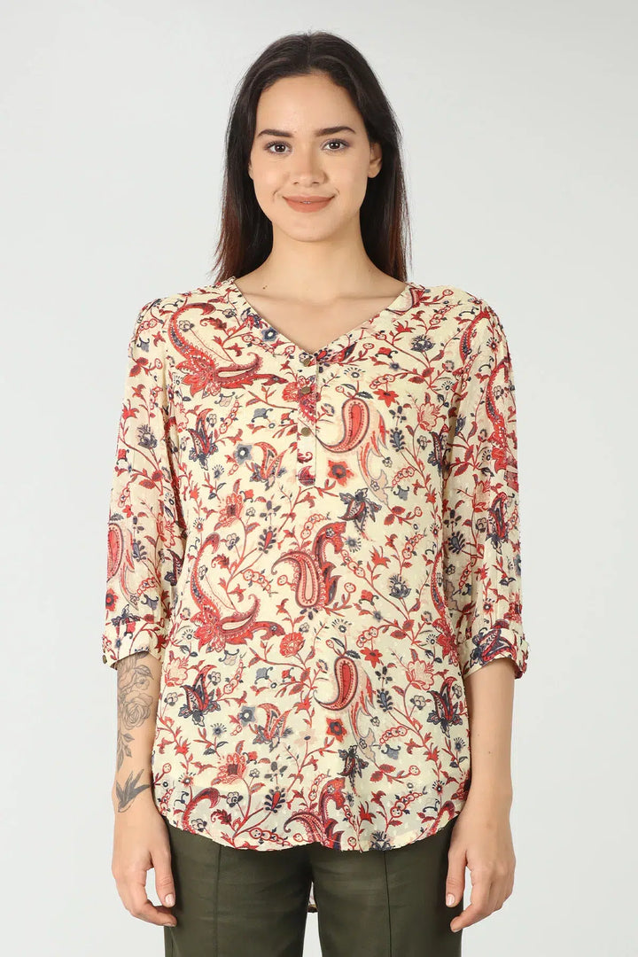 Light Beige paisley print top