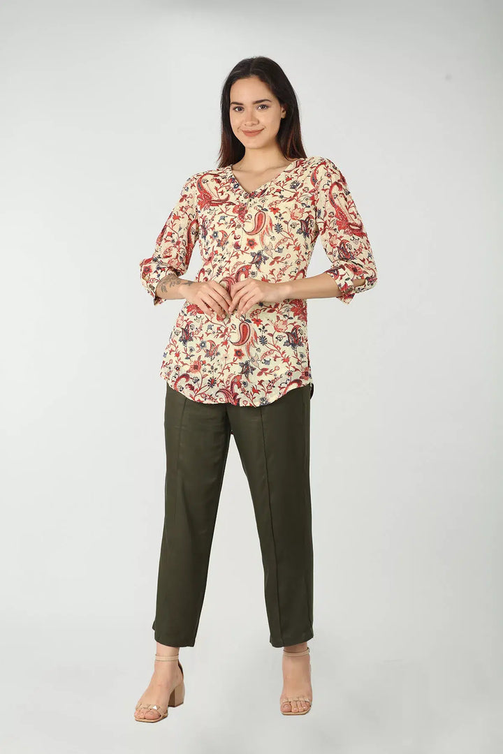 Light Beige paisley print top