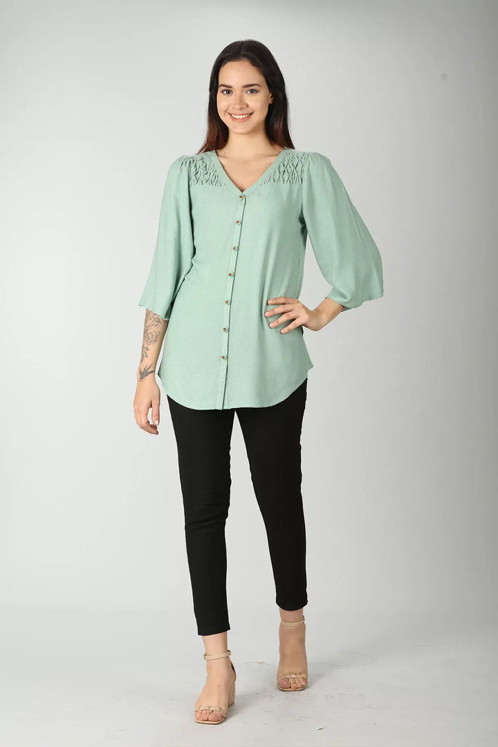 Light Green viscose flared sleeves Top