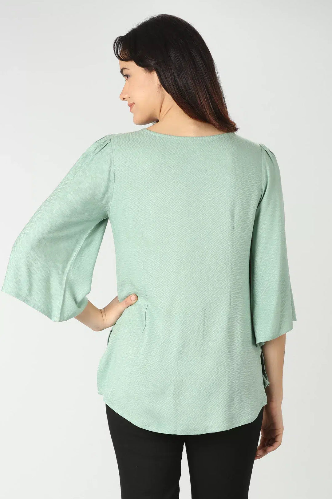 Light Green viscose flared sleeves Top