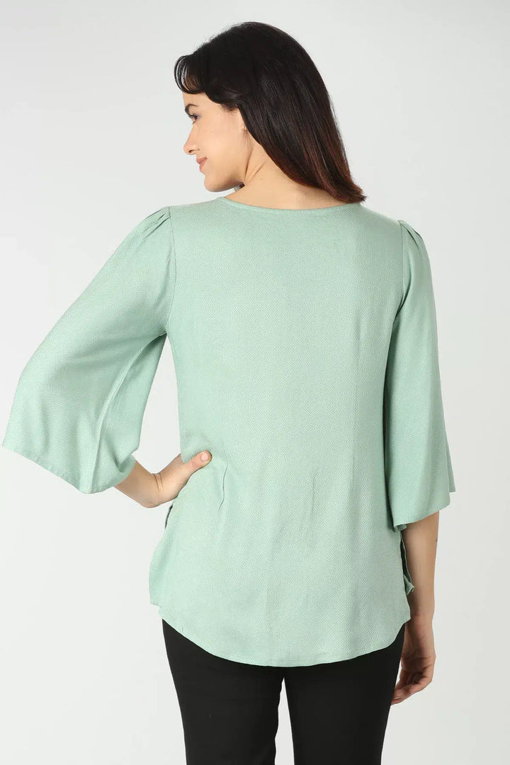 Light Green viscose flared sleeves Top