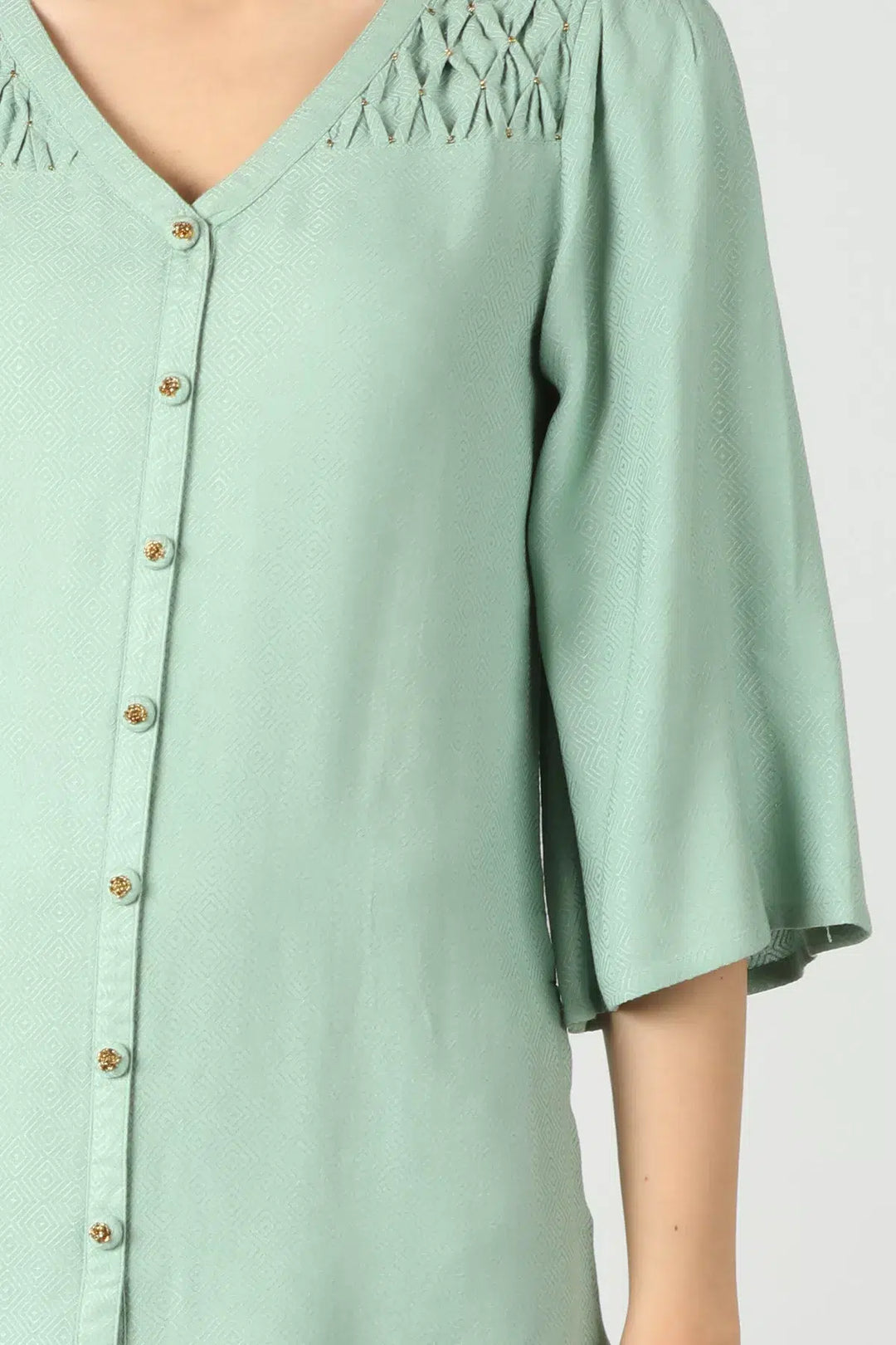 Light Green viscose flared sleeves Top