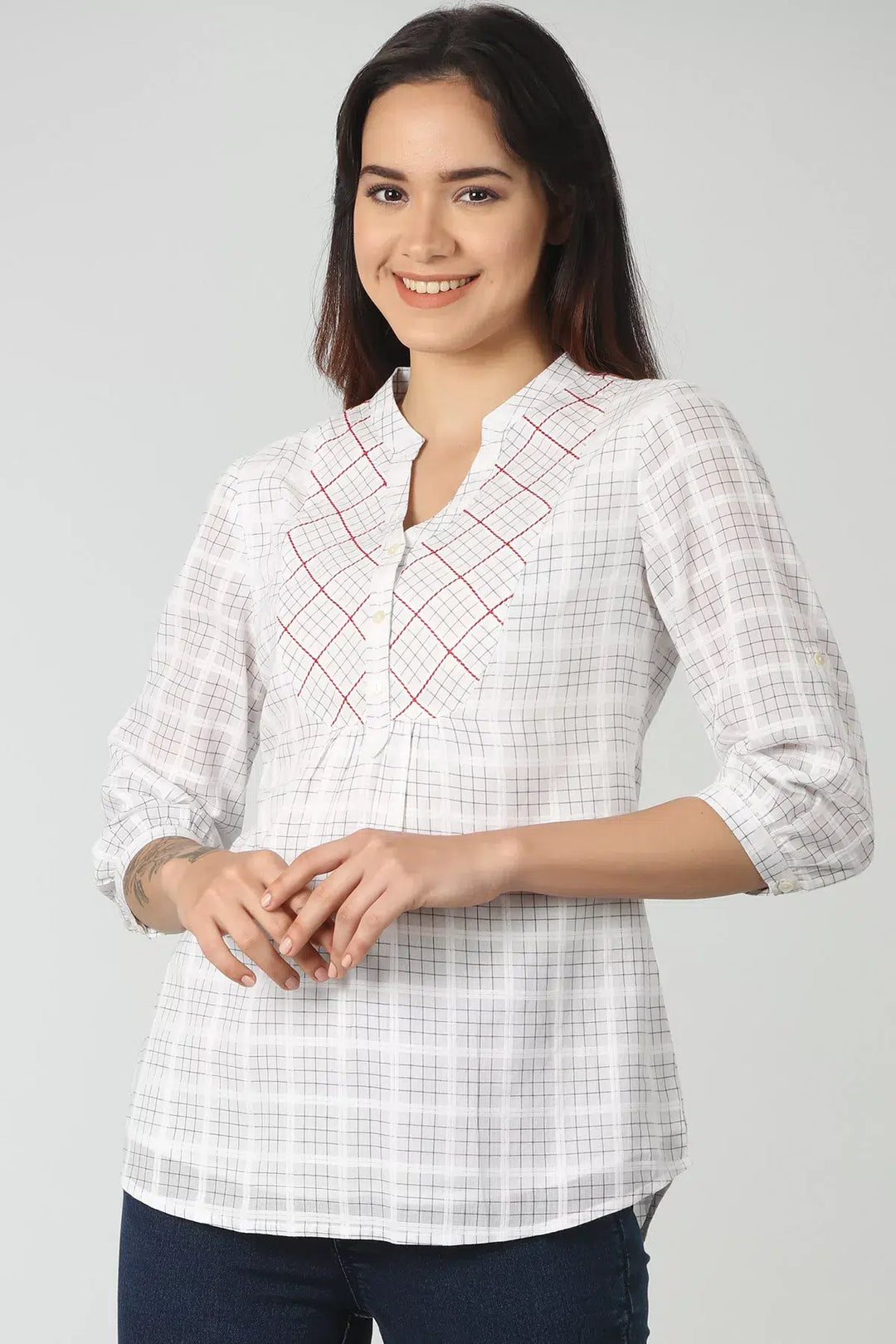 White cotton check top
