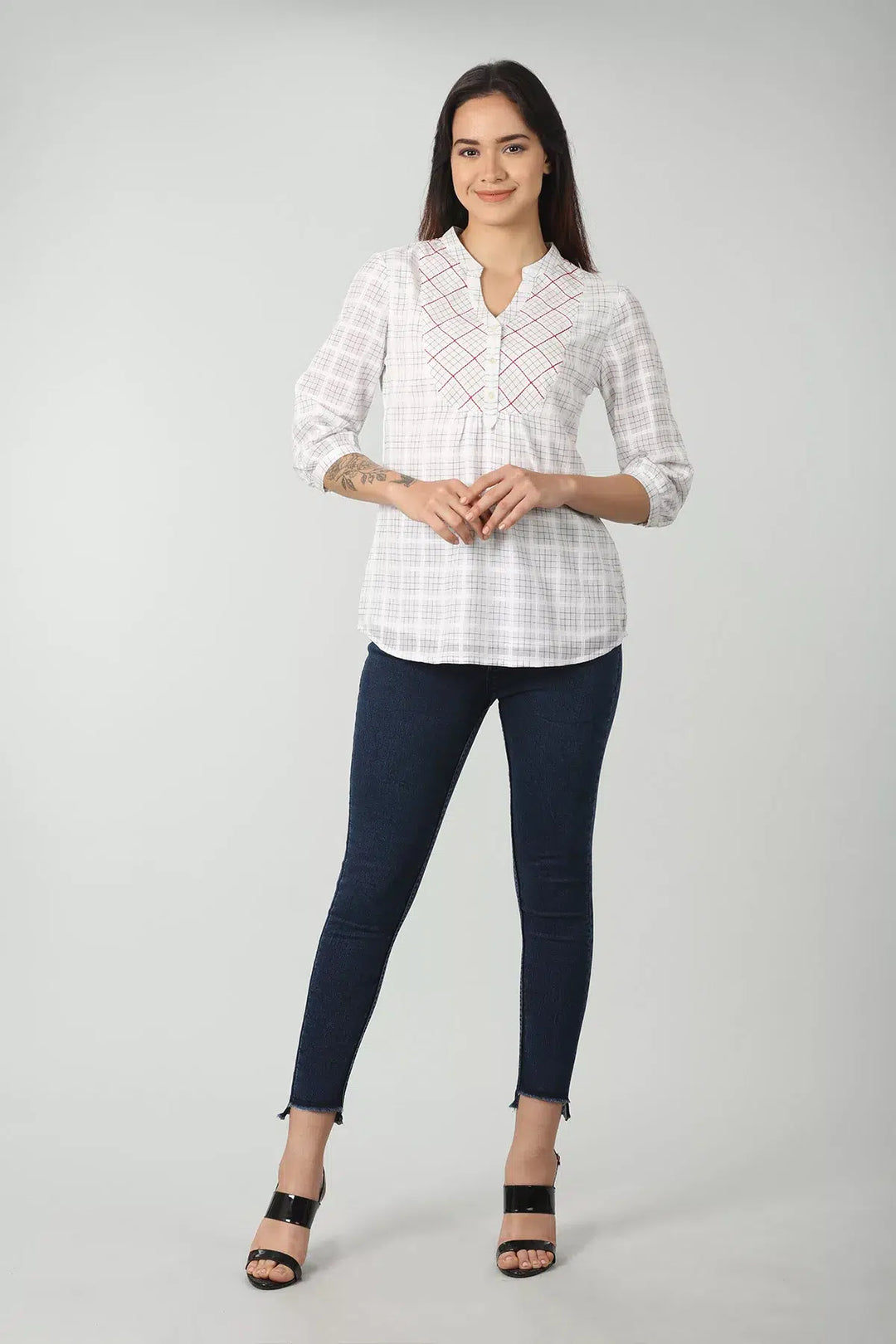 White cotton check top