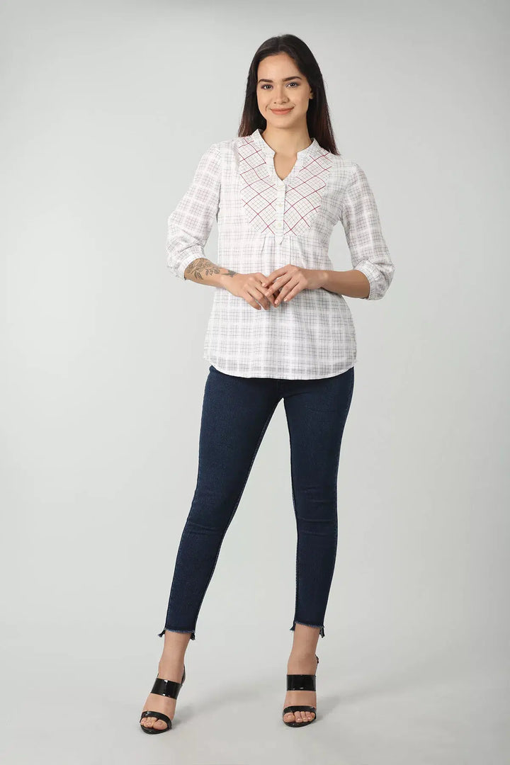 White cotton check top