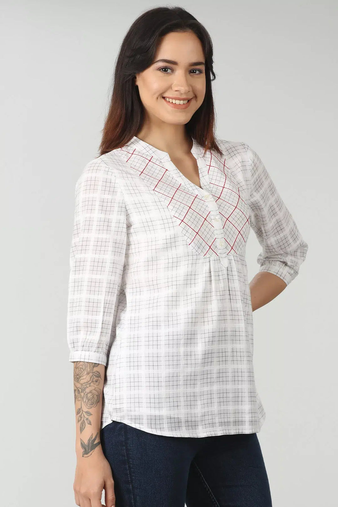 White cotton check top