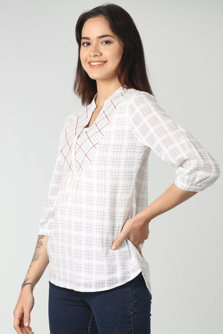 White cotton check top