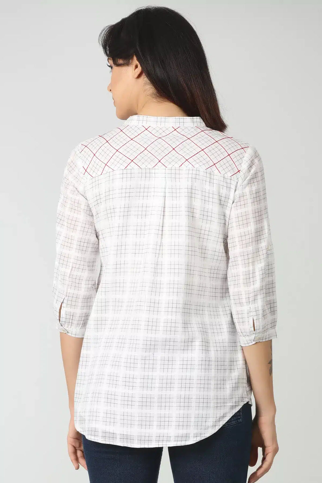 White cotton check top