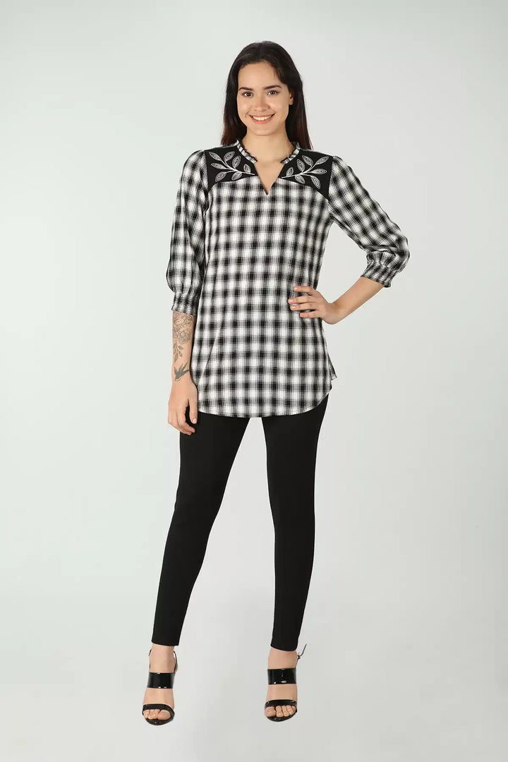 Black and white check - embroidered top