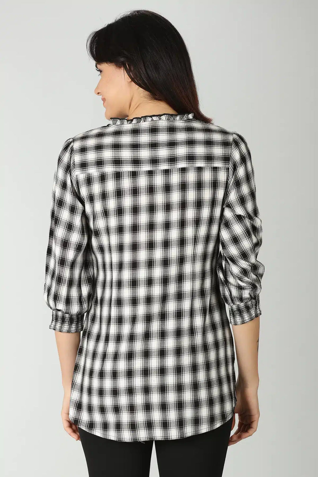 Black and white check - embroidered top