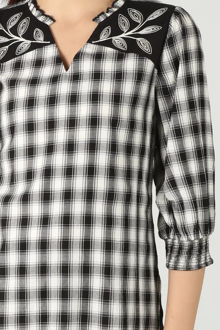 Black and white check - embroidered top