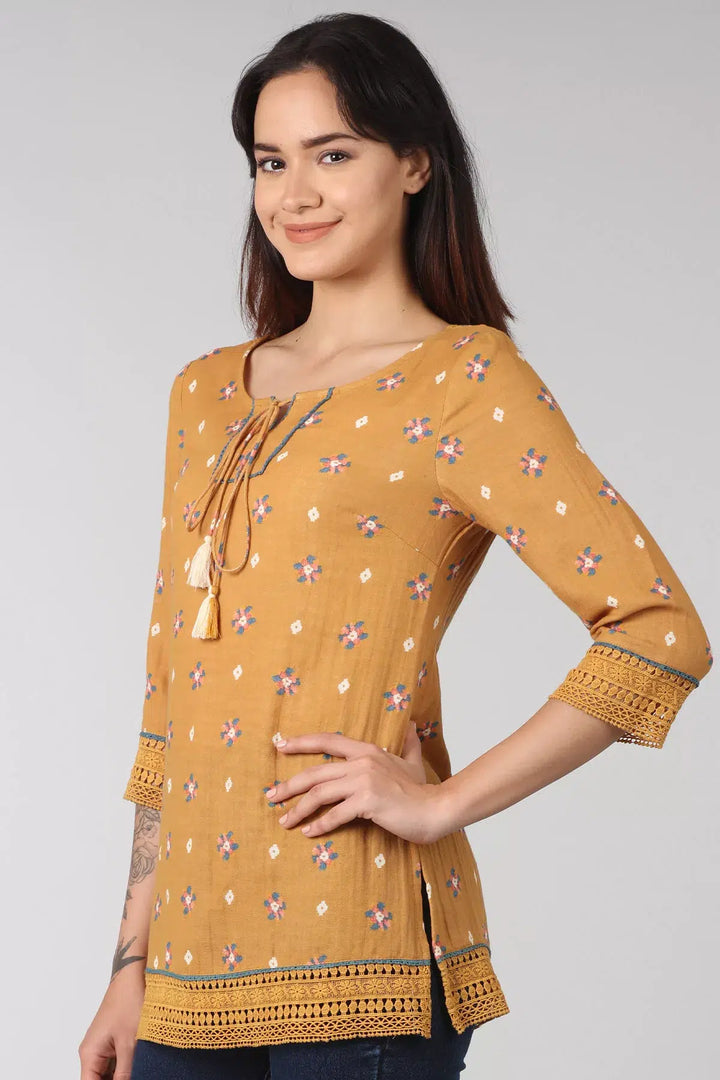 Mustard tie-up neck top