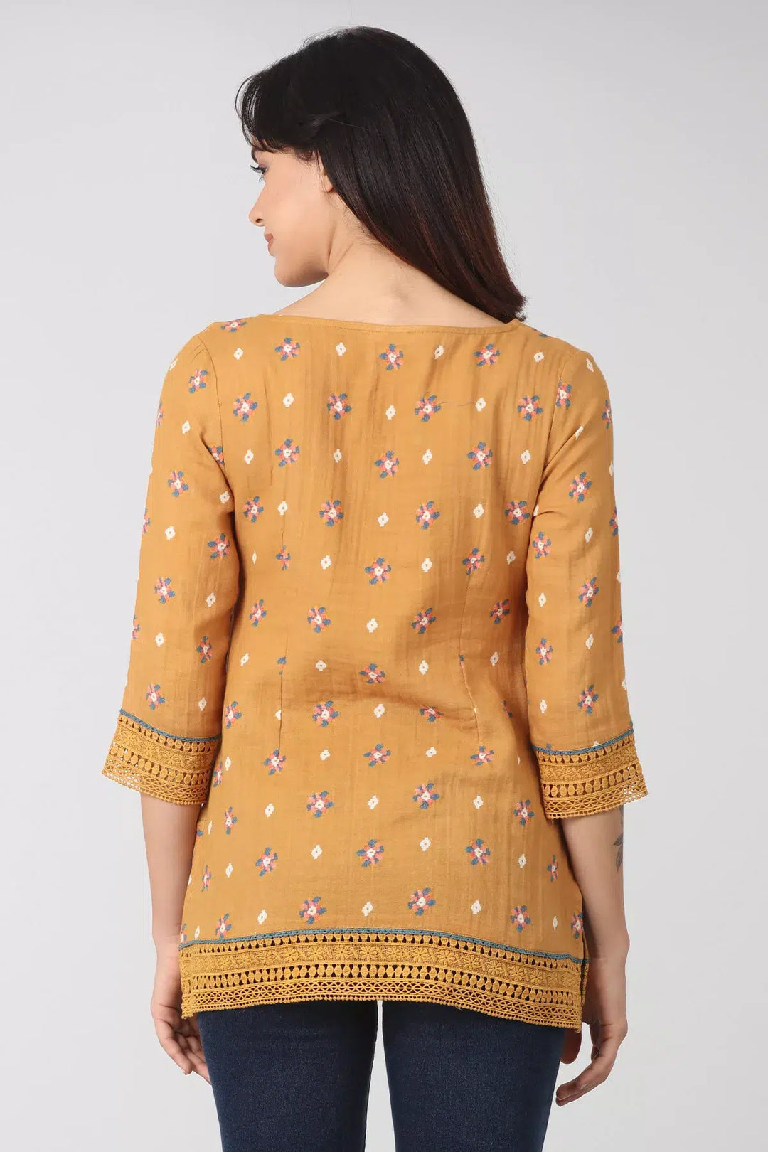 Mustard tie-up neck top