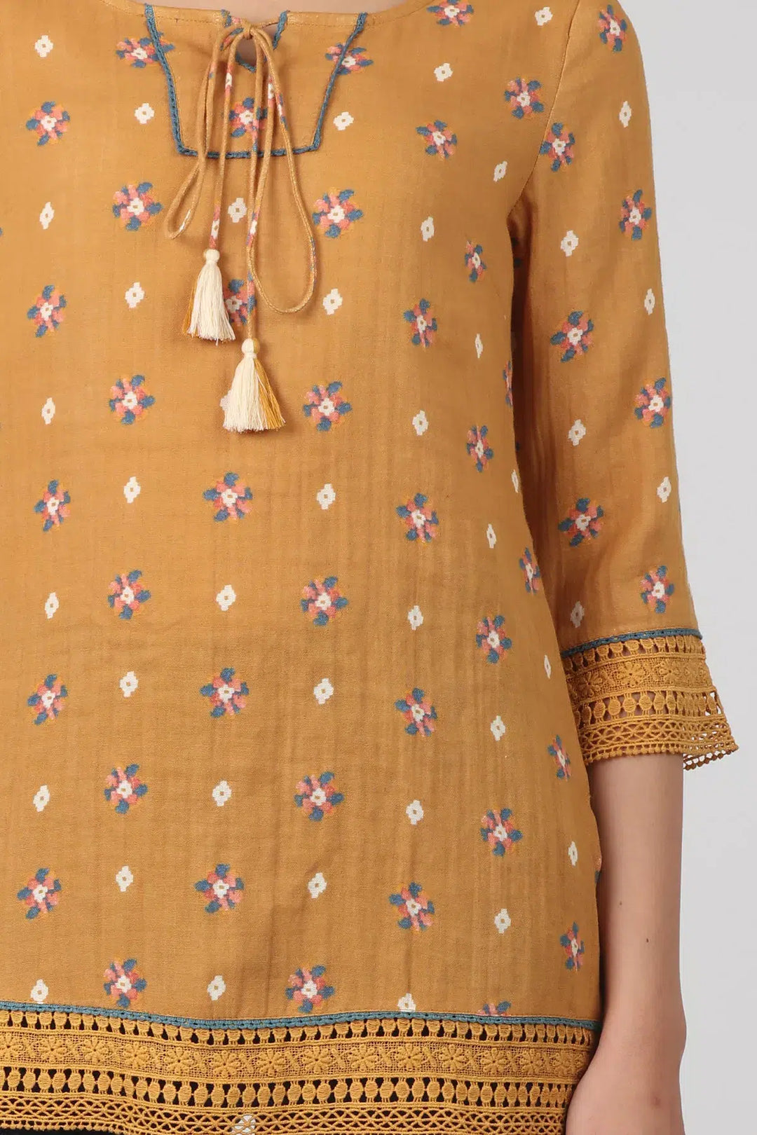 Mustard tie-up neck top