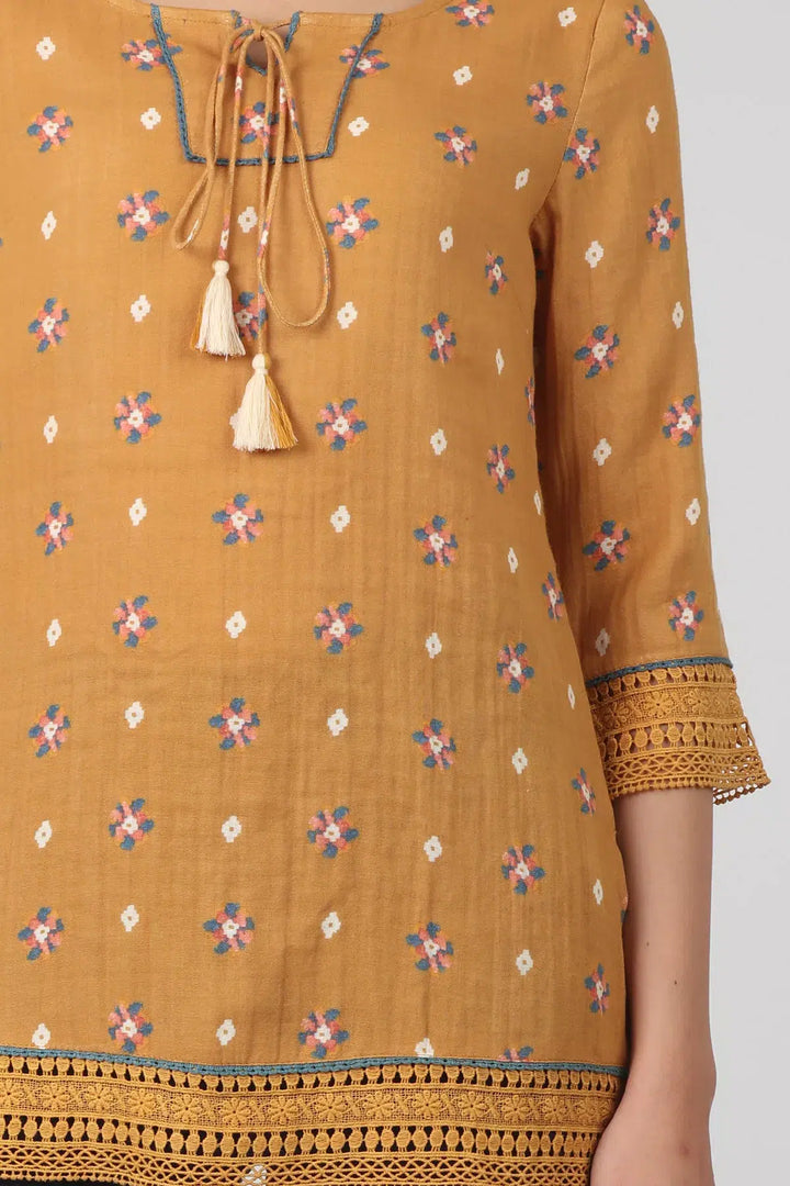 Mustard tie-up neck top