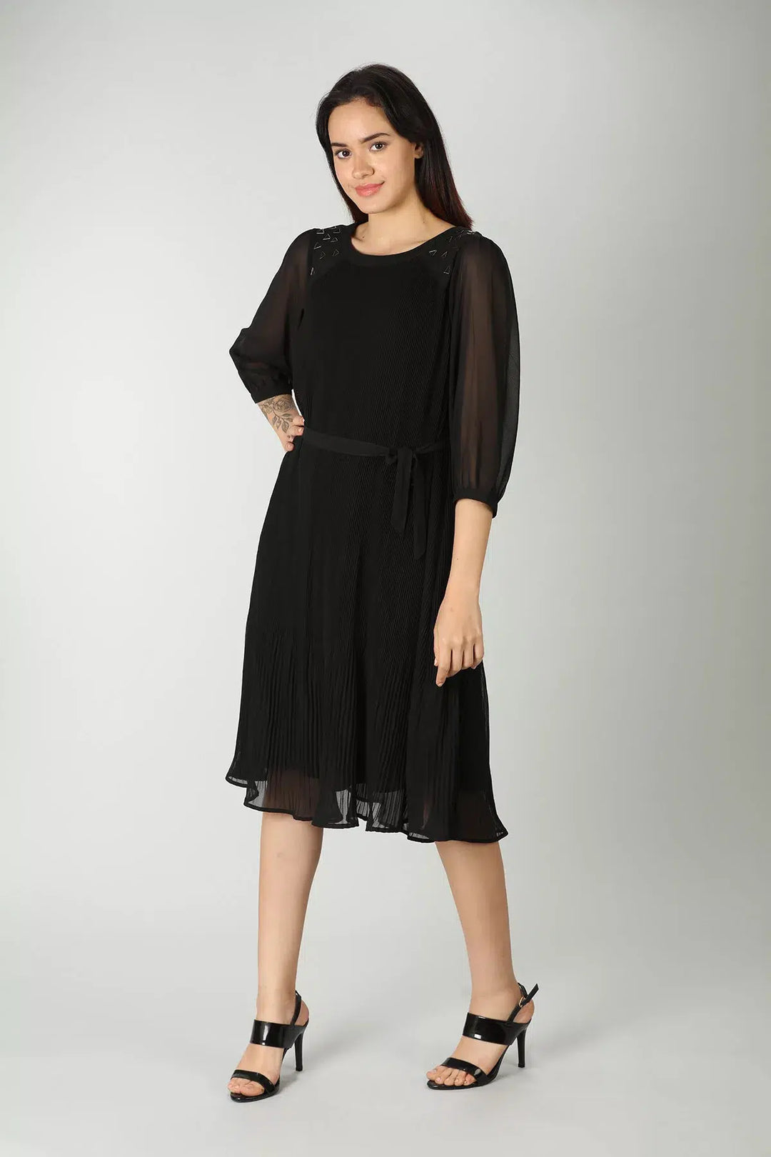 Black Georgette Round Neck Dress