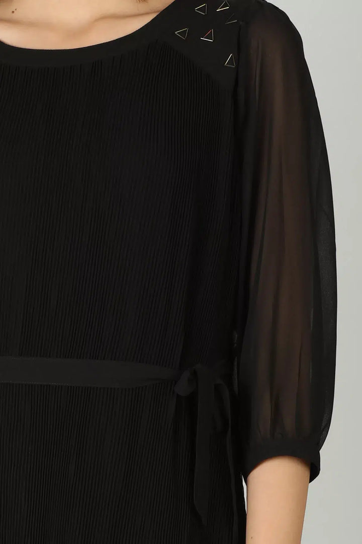 Black Georgette Round Neck Dress
