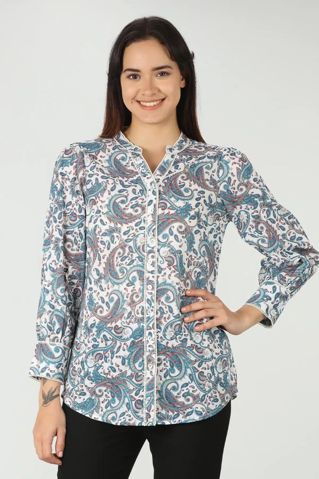 Blue Cotton Slub Shirt (printed)