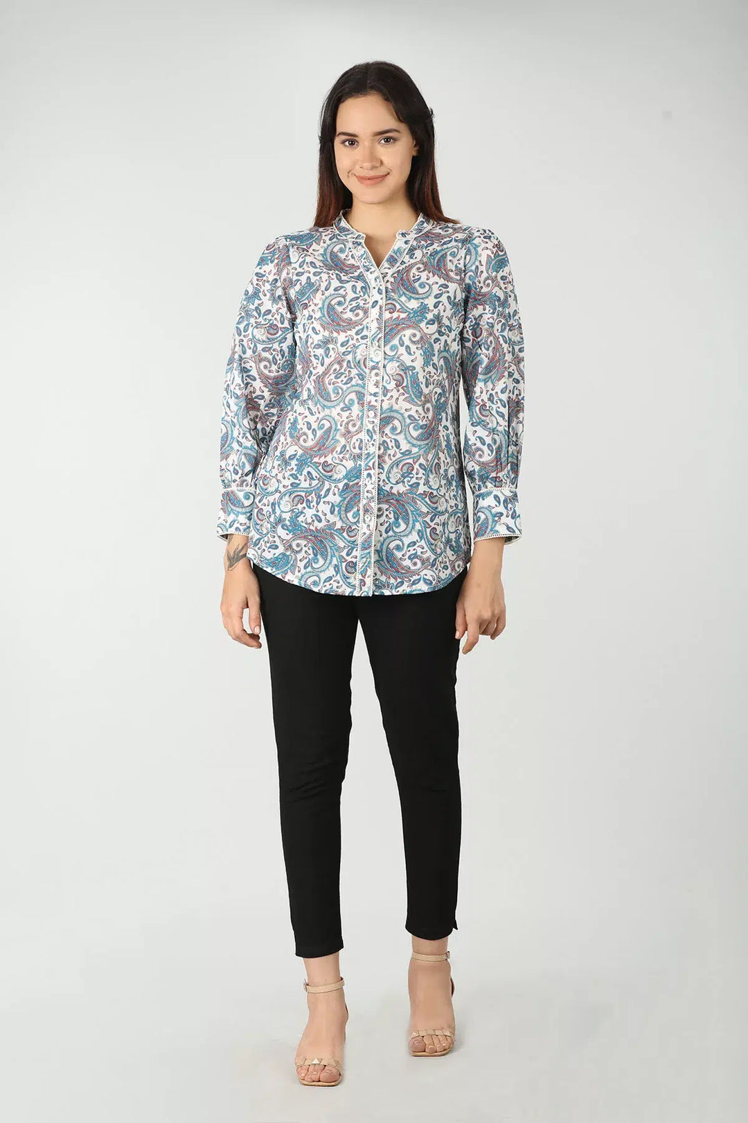 Blue Cotton Slub Shirt (printed)