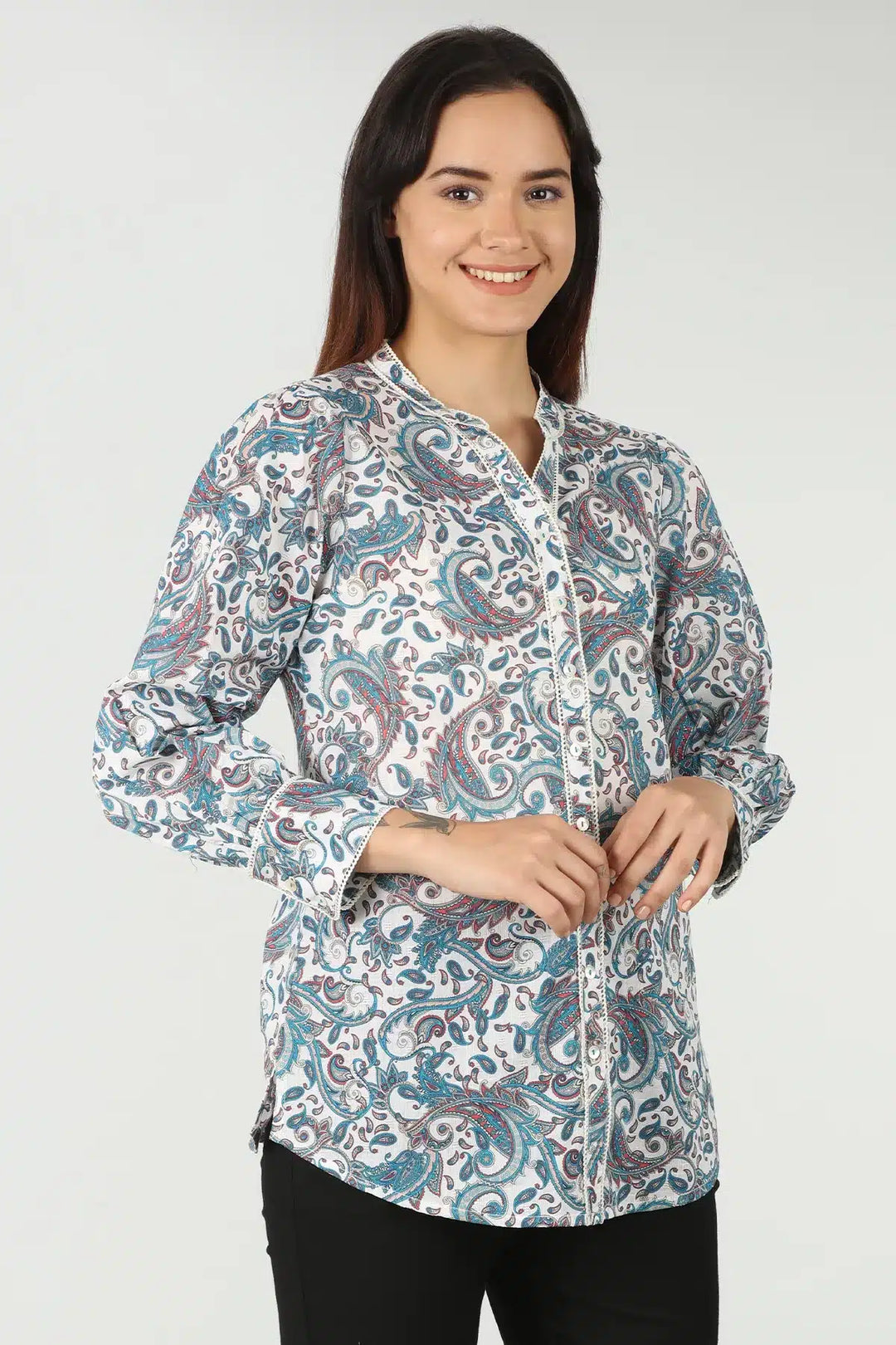 Blue Cotton Slub Shirt (printed)