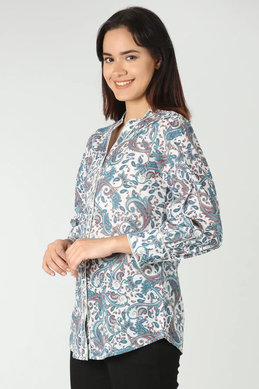 Blue Cotton Slub Shirt (printed)