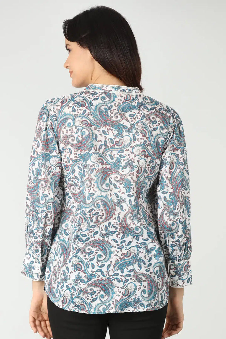 Blue Cotton Slub Shirt (printed)