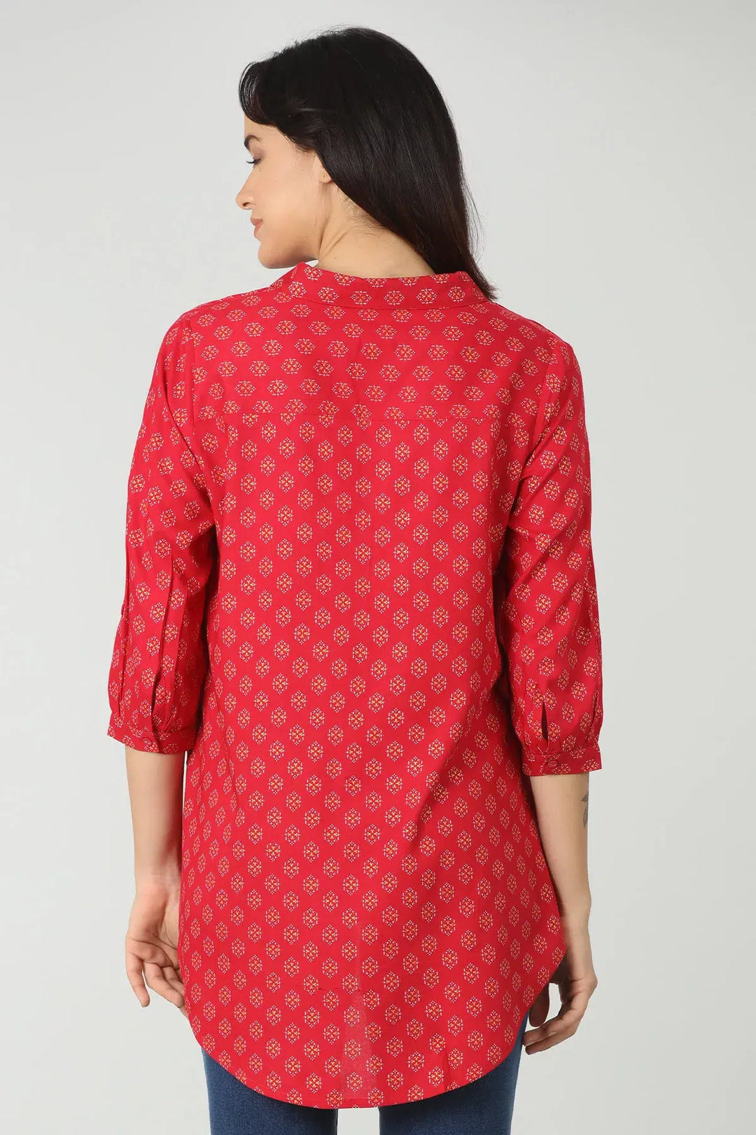 Red foil print high-low shirt