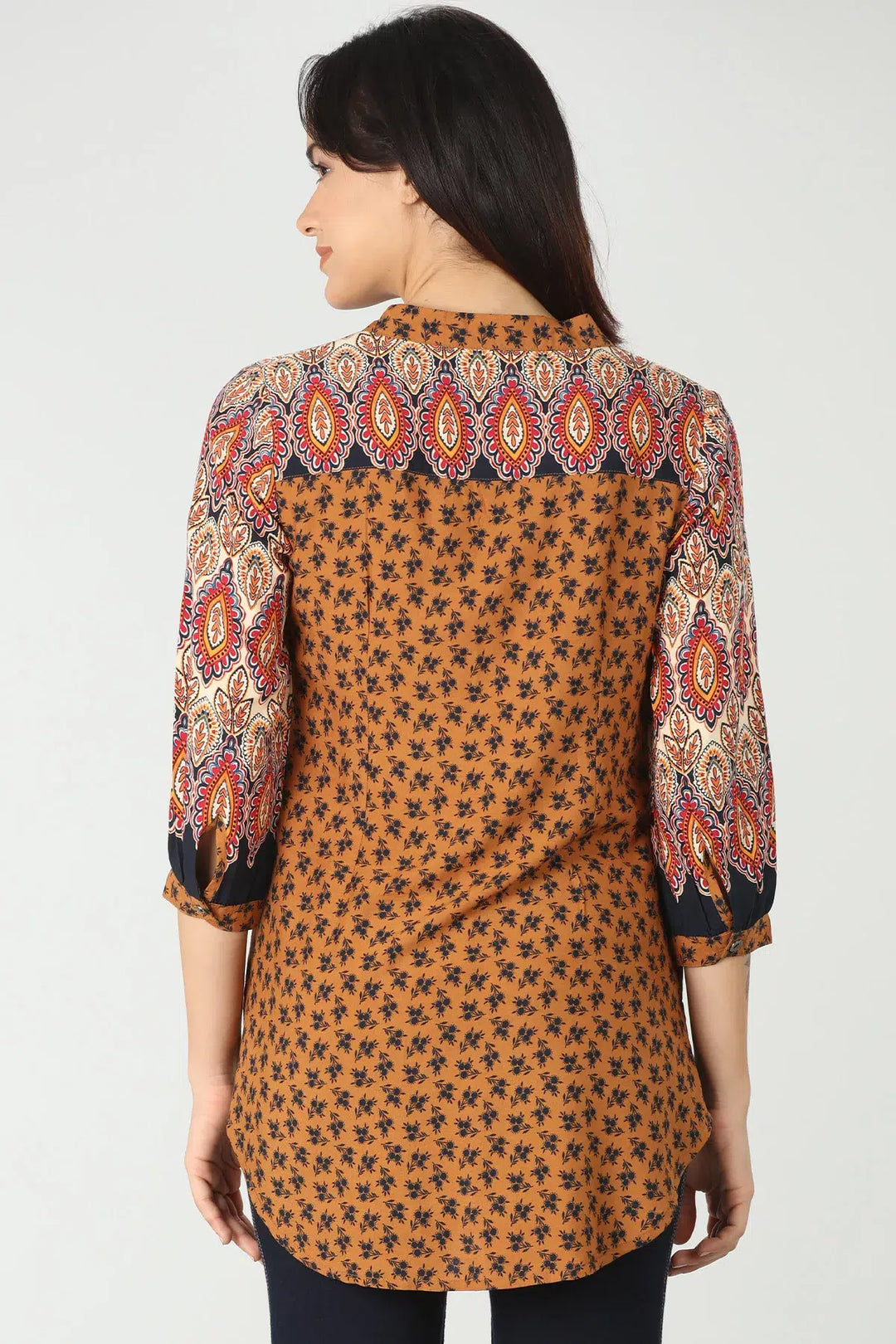 Orange printed shirt with v-neck