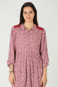 Red printed dress with full sleeves and elastic hem