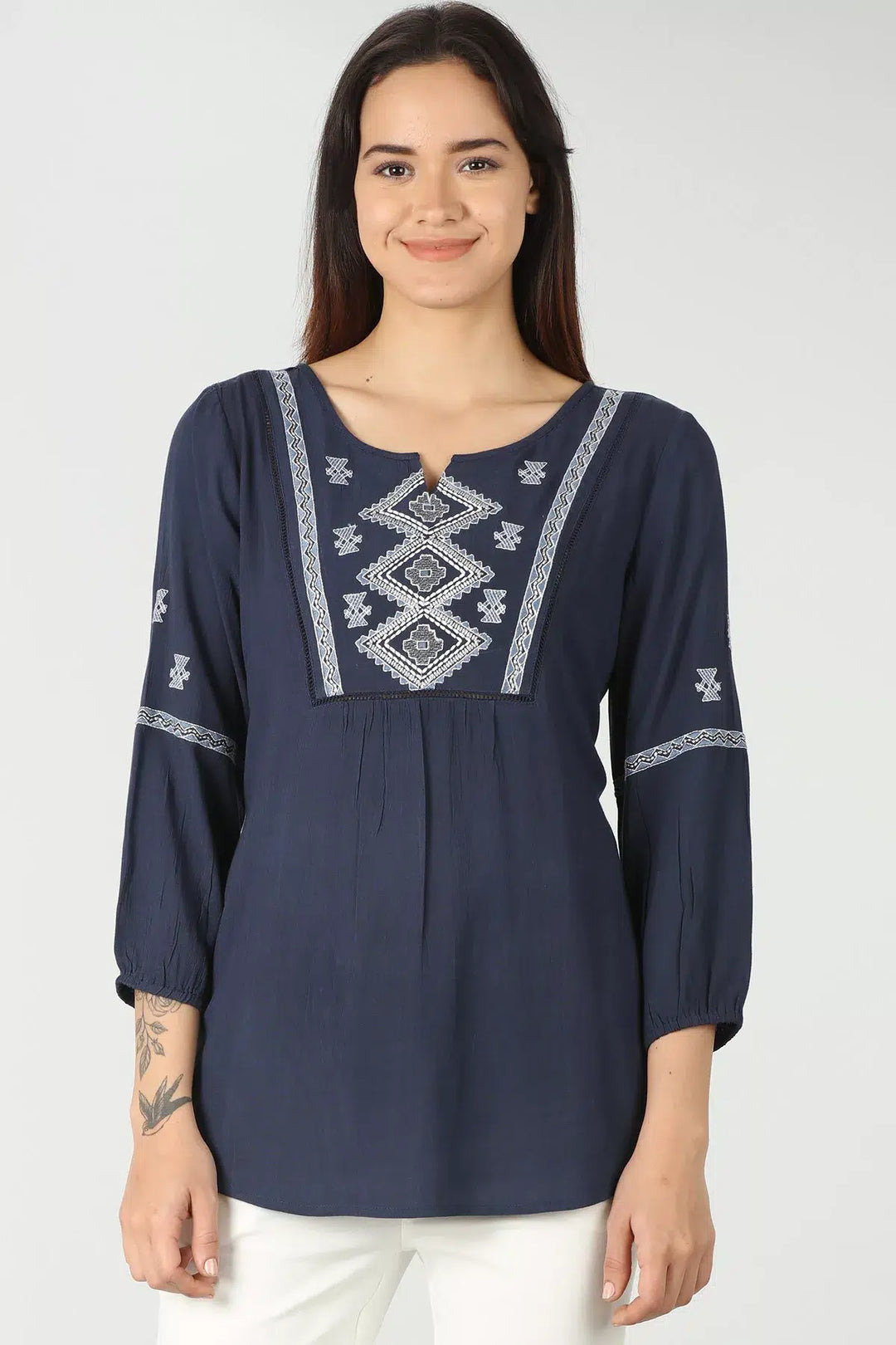 Embroidered Navy Blue Top